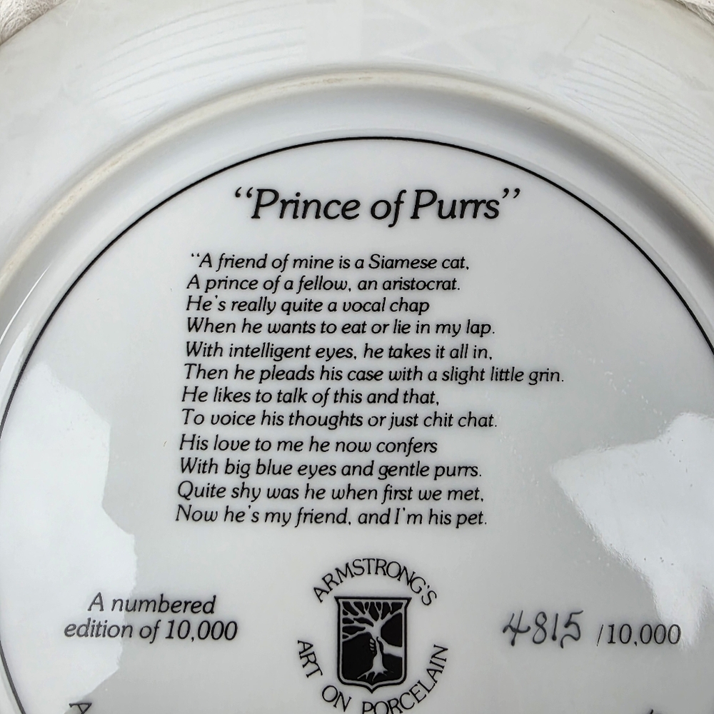 Vintage Siamese Cat Decorative Plate Prince Of Purrs - Picture 6 of 7